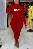 Black Fashion Sexy letter Milk. Long Sleeve O Neck Jumpsuits
