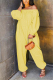 Yellow Fashion Casual Bateau Neck Long Sleeve Off The Shoulder Loose Solid Jumpsuits
