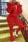 Red Fashion adult Ma'am Street Solid backless Two Piece Suits pencil Long Sleeve Two Pieces