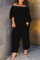 Black Fashion Casual Bateau Neck Long Sleeve Off The Shoulder Loose Solid Jumpsuits