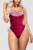 Wine Red Print Hooded Out lace Sexy Swimwears