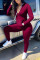 Wine Red Fashion Casual adult Ma'am Solid Two Piece Suits pencil Long Sleeve Two Pieces