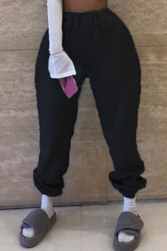 Black Elastic Fly Mid Solid Harlan pants Pants Bottoms