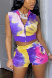 purple Fashion Casual adult Ma'am Patchwork Print Tie Dye Two Piece Suits pencil Sleeveless Two Pieces