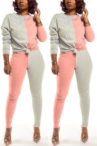 Pink Fashion Casual Street Daily Long Sleeve O Neck Regular Sleeve Regular Patchwork Two Pieces