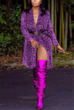 purple cardigan Leopard Print Nylon Print Long Sleeve Outerwear