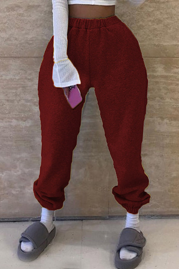 Red Elastic Fly Mid Solid Harlan pants Pants Bottoms