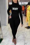 Red Fashion Sexy letter Milk. Long Sleeve O Neck Jumpsuits