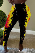 Yellow Zipper Fly High Print pencil Pants Bottoms