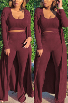 Wine Red Fashion Casual Daily Sleeveless Cold Shoulder Tank Regular Solid Two Pieces