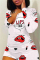 rose red Fashion Light Print Long Sleeve O Neck Jumpsuits