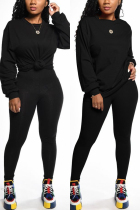 Black Fashion Casual Work Sportswear Long Sleeve O Neck Regular Sleeve Regular Solid Two Pieces