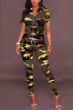 Green Fashion Sexy adult Ma'am Camouflage Two Piece Suits pencil Short Sleeve Two Pieces