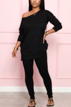 Black Casual OL Solid pencil Long Sleeve Two Pieces
