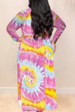 Purple Fashion Casual O Neck Long Sleeve Regular Sleeve Print Printed Dress Plus Size