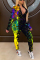 Yellow Fashion street Print Milk. Long Sleeve O Neck Jumpsuits