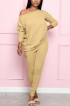 Apricot Casual OL Solid pencil Long Sleeve Two Pieces