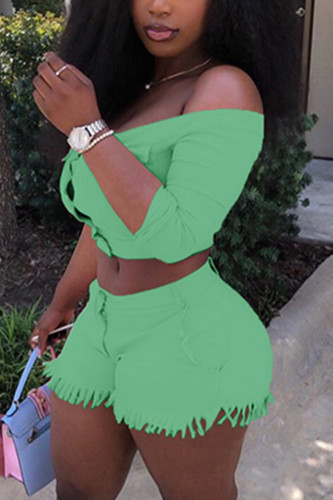 Green Fashion Casual adult Ma'am Solid Two Piece Suits Straight Three Quarter Two Pieces
