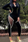 Black Fashion Sexy Zipper Collar Long Sleeve Regular Sleeve Skinny Patchwork Jumpsuits