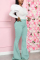 Light Blue Fashion Sweet Work Daily Long Sleeve O Neck Hubble-Bubble Sleeve Regular Solid Two Pieces