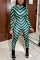 Green Fashion Casual O Neck Long Sleeve Regular Sleeve Skinny Striped Print Jumpsuits