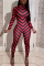 Red Fashion Casual O Neck Long Sleeve Regular Sleeve Skinny Striped Print Jumpsuits