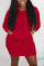 Red Casual Sleeve V Neck A-Line Knee-Length Solid Dresses