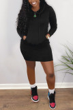 Black Casual Sleeve V Neck A-Line Knee-Length Solid Dresses