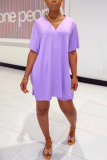 purple Fashion Street Solid Two Piece Suits Straight Short Sleeve Two Pieces