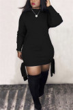 Black Sexy Europe and America Long Sleeves O neck Step Skirt skirt Solid Dresses