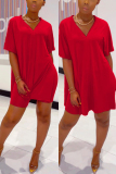Red Fashion Street Solid Two Piece Suits Straight Short Sleeve Two Pieces