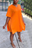 Orange Fashion Street Solid Two Piece Suits Straight Short Sleeve Two Pieces