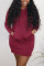Wine Red Casual Sleeve V Neck A-Line Knee-Length Solid Dresses