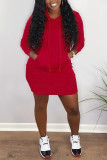 Red Casual Sleeve V Neck A-Line Knee-Length Solid Dresses