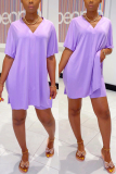 Pink Fashion Street Solid Two Piece Suits Straight Short Sleeve Two Pieces