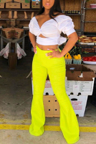 Yellow Spandex Fashion Sexy adult Ma'am Patchwork Solid Two Piece Suits Boot Cut Short Sleeve Two Pieces