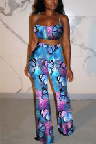 Blue Milk Silk Fashion Sexy adult Ma'am Animal Prints Print Two Piece Suits Loose Sleeveless Two Pieces