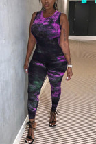 purple Fashion Casual Print Sleeveless O Neck Jumpsuits