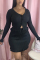 Black Fashion Casual Long Sleeve V Neck Regular Sleeve Short Solid Two Pieces