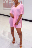 Pink Fashion Street Solid Two Piece Suits Straight Short Sleeve Two Pieces