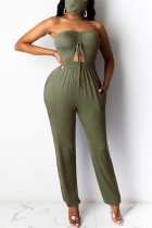 Army Green Sexy bandage Solid Polyester Sleeveless Wrapped Jumpsuits