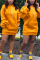 Yellow Fashion Casual Hubble-Bubble Sleeve Long Sleeve Hooded Collar Long Sleeve Dress Mini Solid Dresses