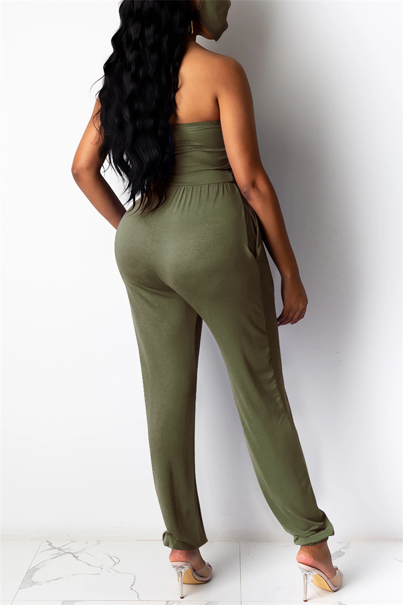 Army Green Sexy Bandage Solid Sleeveless Wrapped Jumpsuits Jumpsuits 