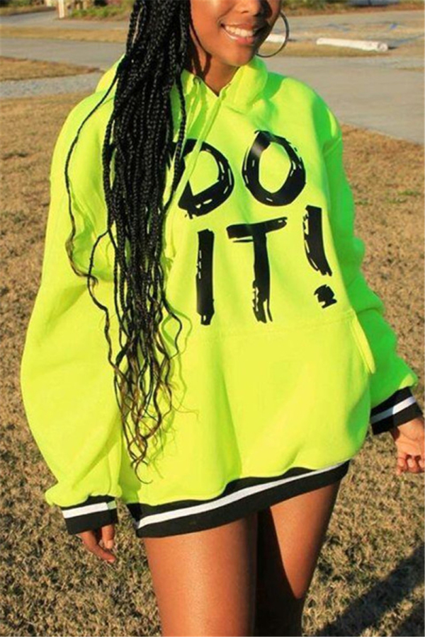 Fluorescent green Sexy Print Loose Long Sleeve Two Pieces