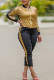 Gold Fashion Sexy adult Ma'am O Neck Patchwork Solid Two Piece Suits Stitching Plus Size