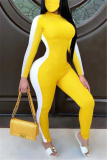 Yellow Light Long Sleeve O Neck Jumpsuits