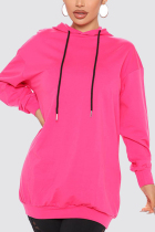 Rose Red Casual Regular Sleeve Long Sleeve Hooded Collar Mini Solid Dresses