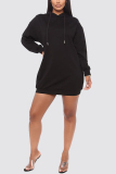 Black Casual Regular Sleeve Long Sleeve Hooded Collar Mini Solid Dresses