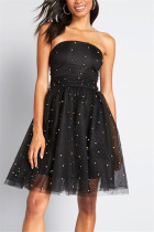 Black Sexy Strapless Sleeveless Off The Shoulder Solid Plus Size Dress