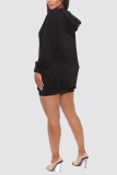 Black Casual Regular Sleeve Long Sleeve Hooded Collar Mini Solid Dresses